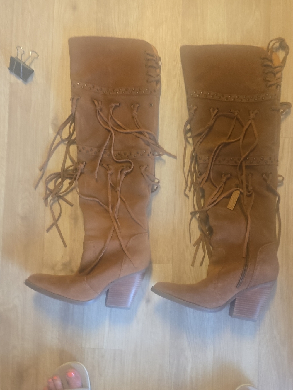 dingo Tan Over-the-Knee Fringe Boots